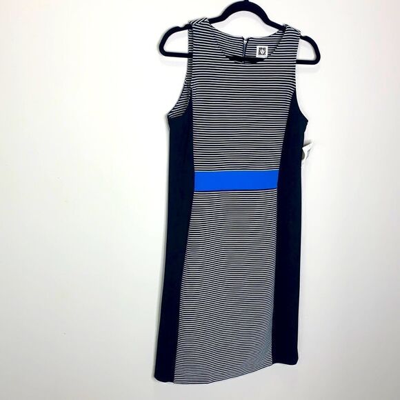 Anne Klein Dresses & Skirts - Anne Klein size 10 bodycon dress black white stripe with blue band (g1)